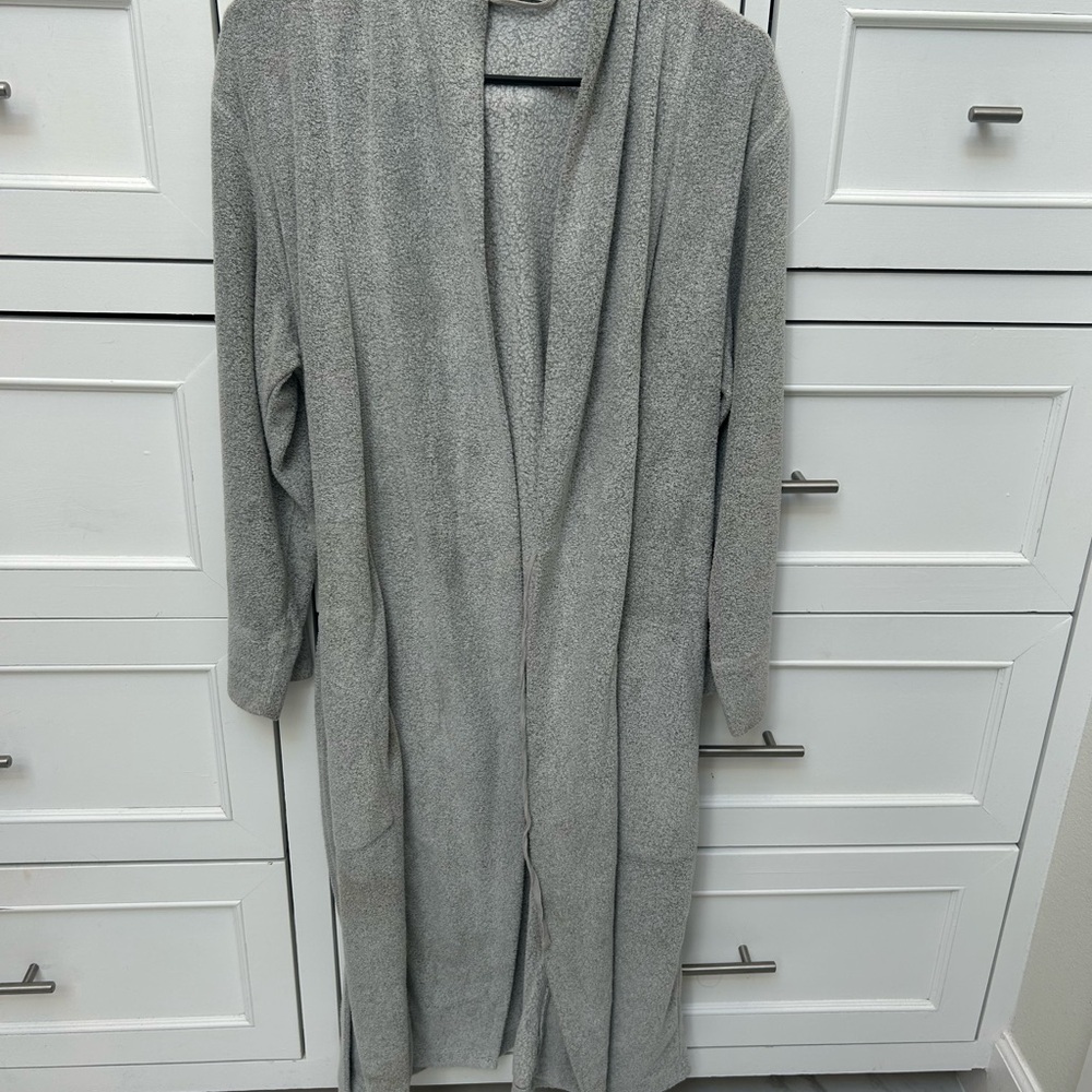 Natori Light Gray Knit Wrap Robe with Tie Belt - Picture 7 of 7